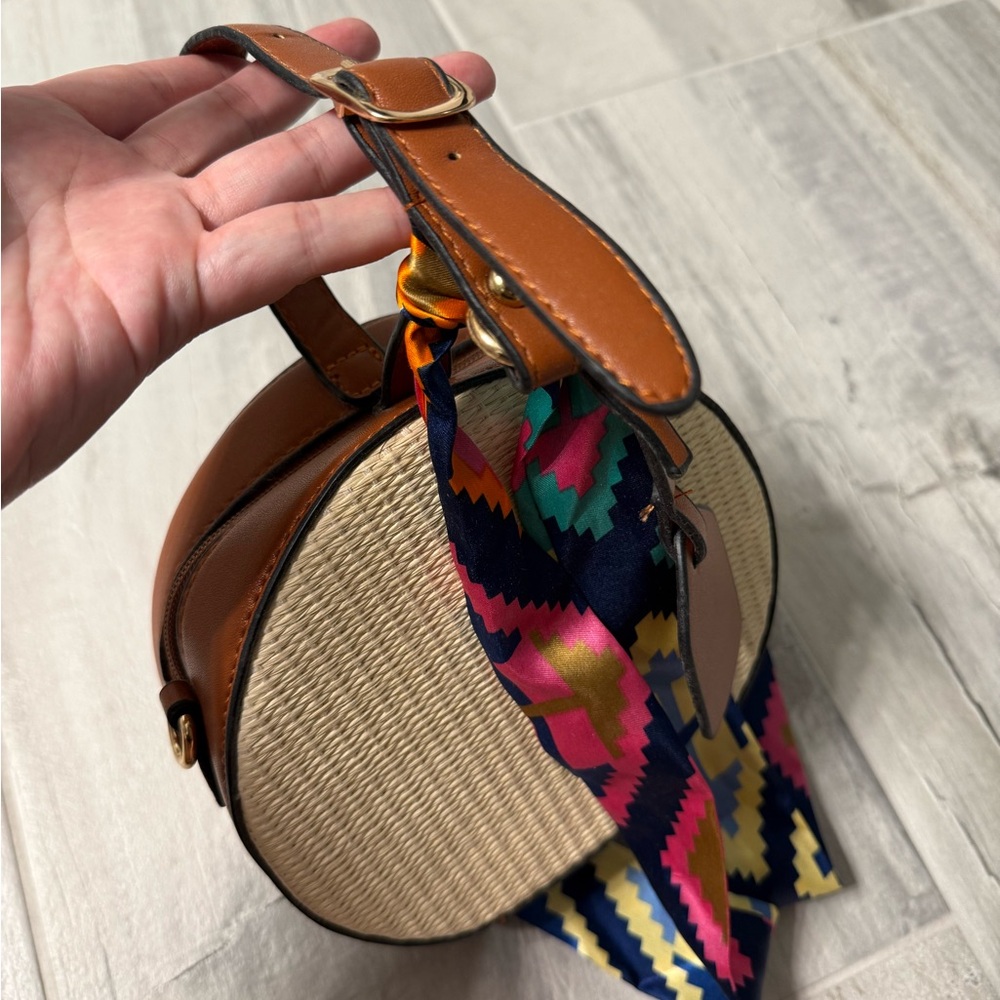 Brown and Cream Round Women Bag